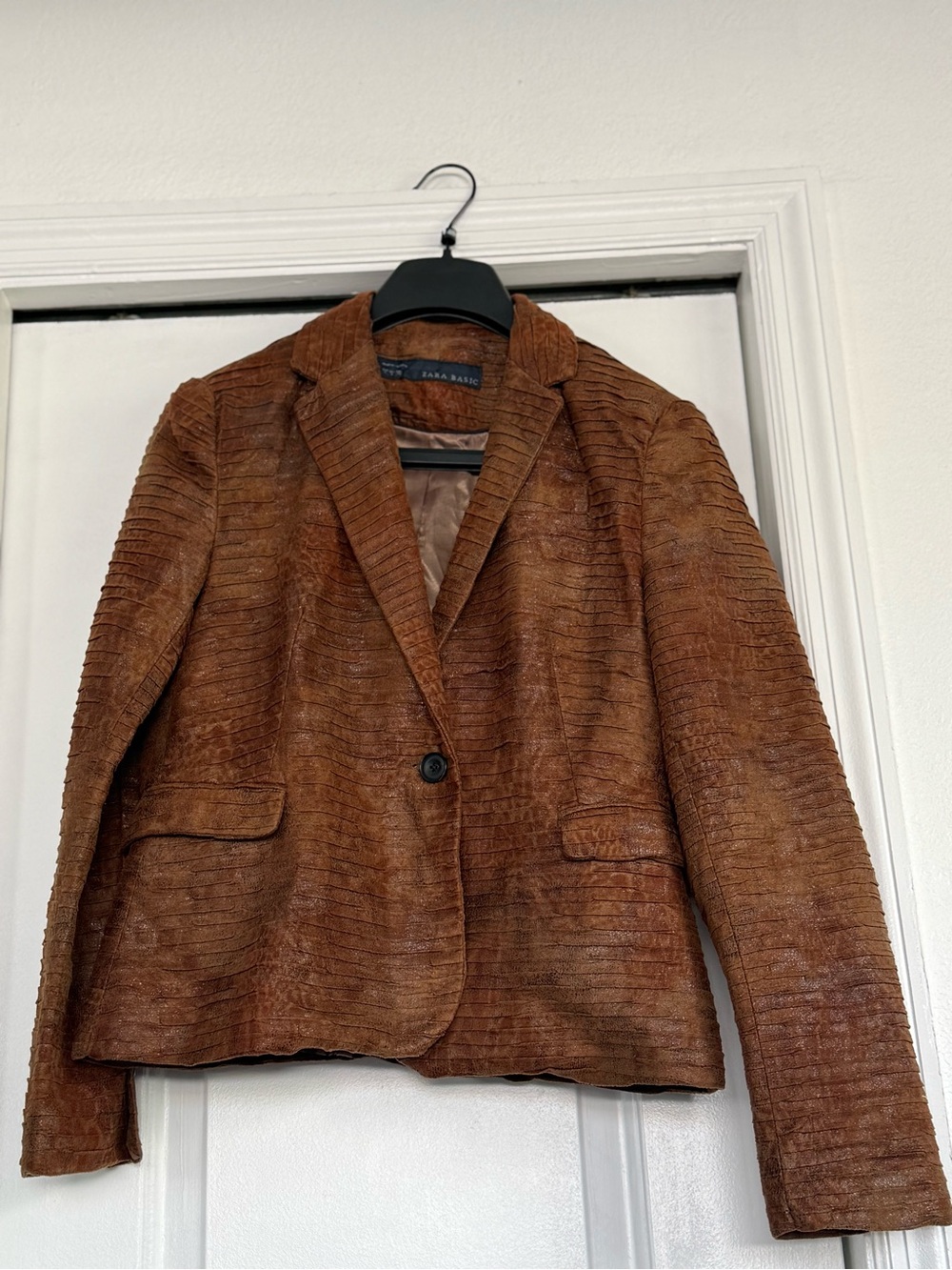 Zara Brown Ribbed Textured Blazer Jacket size Large/M - Picture 2 of 11
